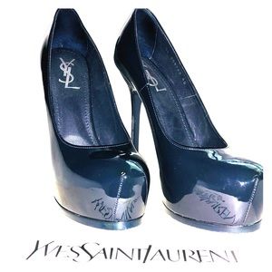 YVES SAINT LAURENT TRIBTOO PATENT LEATHER PUMPS